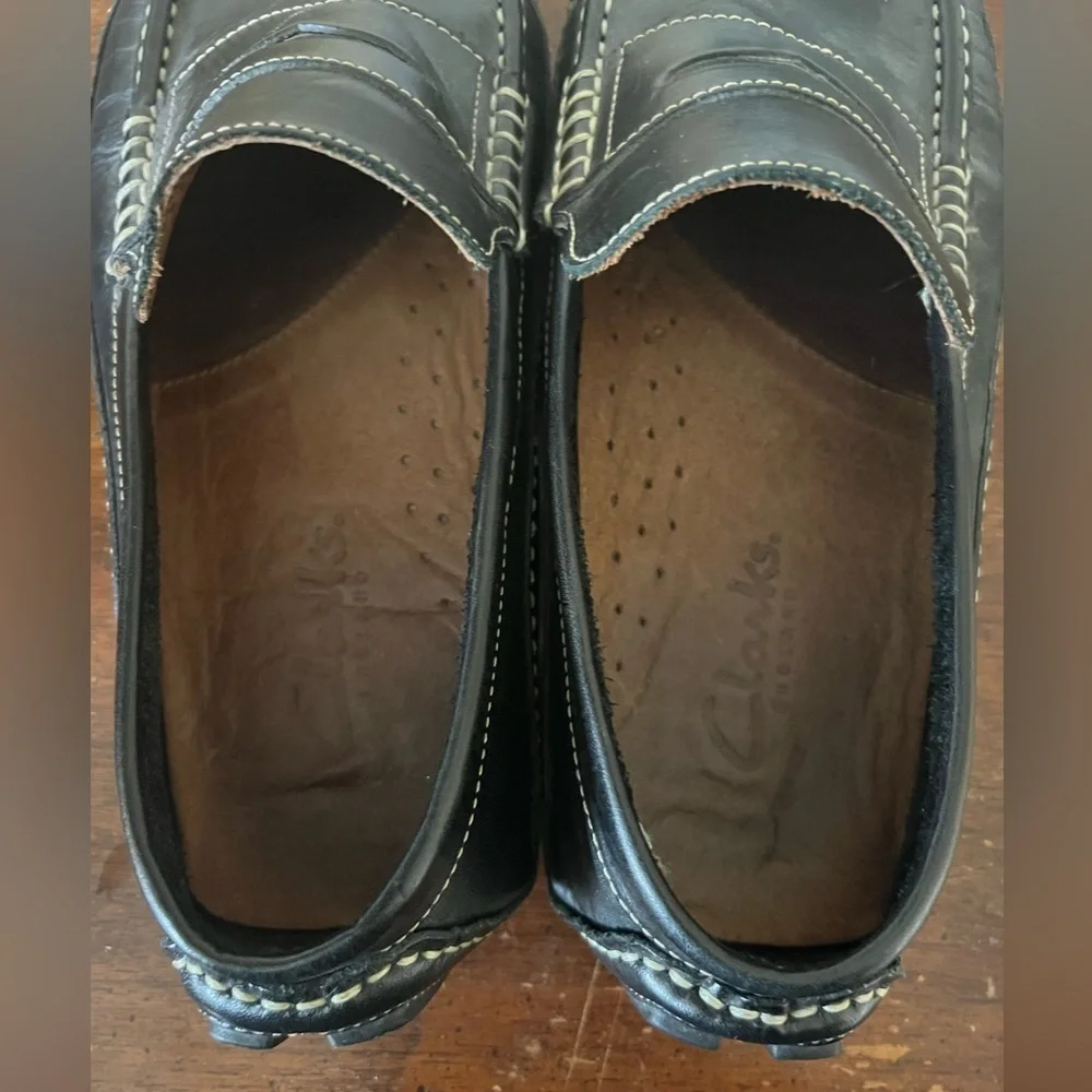 Clarks England Mens Shoe Size 9M Black Leather Driver Penny Loafers Comfort